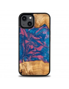Wood and resin case for iPhone 15 Plus Bewood Unique Vegas - pink and blue