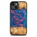 Wood and resin case for iPhone 15 Plus Bewood Unique Vegas - pink and blue
