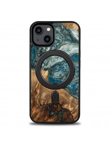 Wood and resin case for iPhone 15 Plus MagSafe Bewood Unique Planet Earth - blue-green