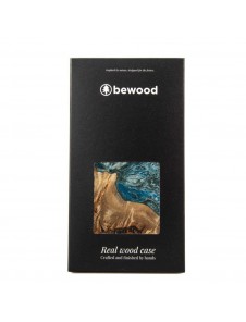Wood and resin case for iPhone 15 Plus MagSafe Bewood Unique Planet Earth - blue-green