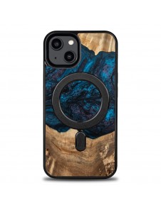 Wood and resin case for iPhone 15 Plus MagSafe Bewood Unique Neptun - navy blue and black