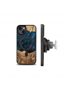Wood and resin case for iPhone 15 Plus MagSafe Bewood Unique Neptun - navy blue and black
