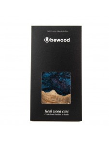 Wood and resin case for iPhone 15 Plus MagSafe Bewood Unique Neptun - navy blue and black