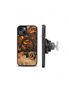 Wood and resin case for iPhone 15 Plus MagSafe Bewood Unique Orange - orange and black