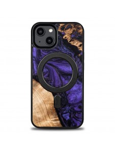 Wood and resin case for iPhone 15 Plus MagSafe Bewood Unique Violet - purple and black