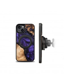 Wood and resin case for iPhone 15 Plus MagSafe Bewood Unique Violet - purple and black