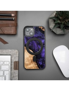 Wood and resin case for iPhone 15 Plus MagSafe Bewood Unique Violet - purple and black