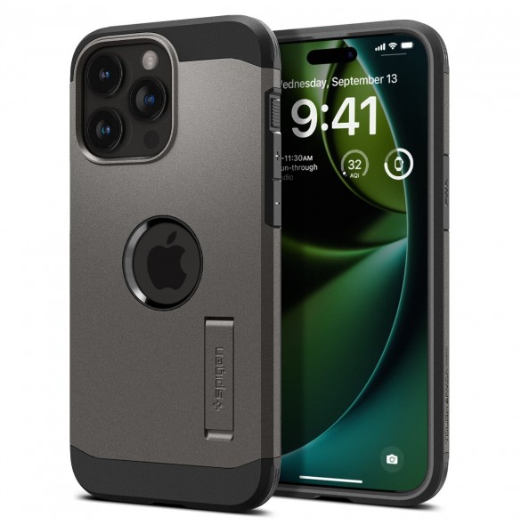 Spigen Tough Armor MagSafe case with stand for iPhone 15 Pro Max - brown