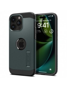 Spigen Tough Armor MagSafe case with stand for iPhone 15 Pro Max - green