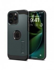 Spigen Tough Armor MagSafe case with stand for iPhone 15 Pro Max - green