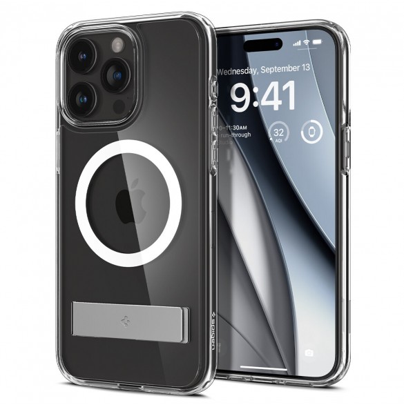 Spigen Ultra Hybrid S MagSafe case with stand for iPhone 15 Pro - transparent