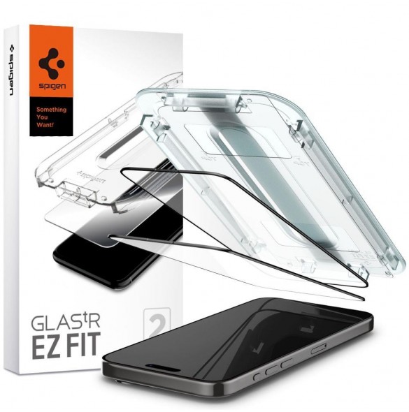 TEMPERED GLASS Spigen GLAS.TR "EZ FIT" FC 2-PACK IPHONE 15 PRO MAX BLACK