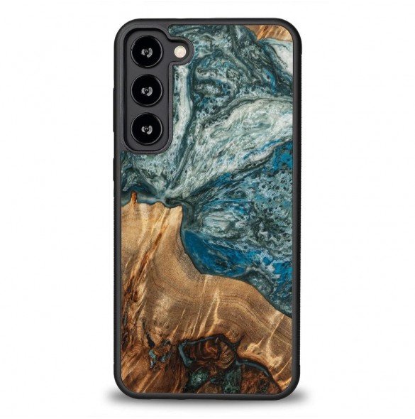 Trä och hartsfodral till Samsung Galaxy S23 Plus Bewood Unique Planet Earth - blågrön