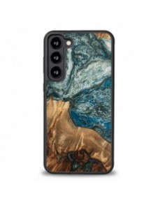 Trä och hartsfodral till Samsung Galaxy S23 Plus Bewood Unique Planet Earth - blågrön