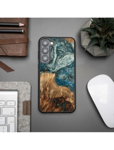 Trä och hartsfodral till Samsung Galaxy S23 Plus Bewood Unique Planet Earth - blågrön