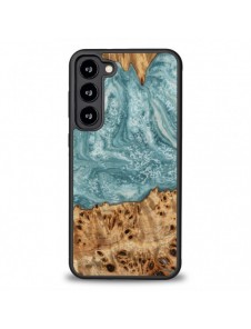 Trä och hartsfodral till Samsung Galaxy S23 Plus Bewood Unique Uranus - blått och vitt