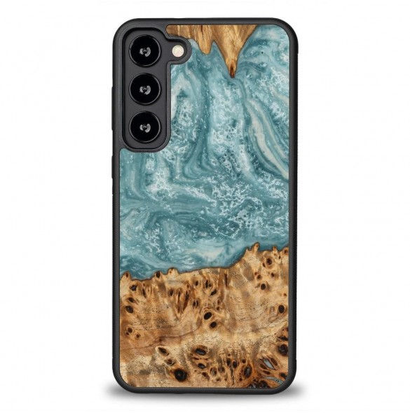 Trä och hartsfodral till Samsung Galaxy S23 Plus Bewood Unique Uranus - blått och vitt