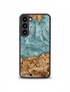 Trä och hartsfodral till Samsung Galaxy S23 Plus Bewood Unique Uranus - blått och vitt