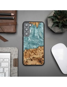 Trä och hartsfodral till Samsung Galaxy S23 Plus Bewood Unique Uranus - blått och vitt