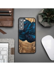 Trä och hartsfodral till Samsung Galaxy S23 Plus Bewood Unique Neptune - marinblått och svart