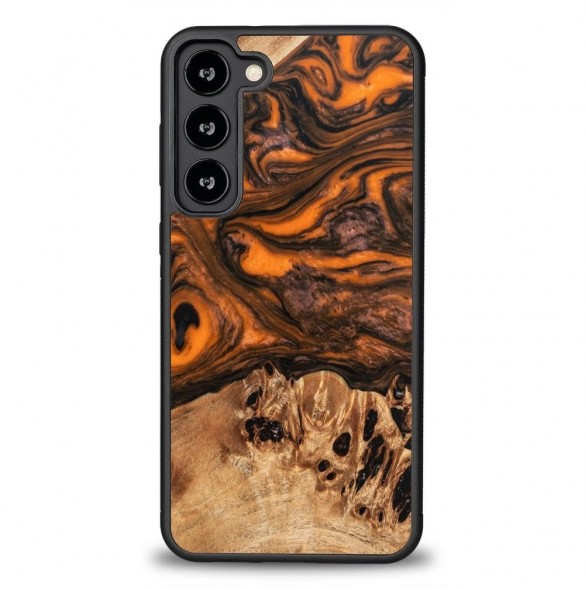 Trä och hartsfodral till Samsung Galaxy S23 Plus Bewood Unique Orange - orange och svart