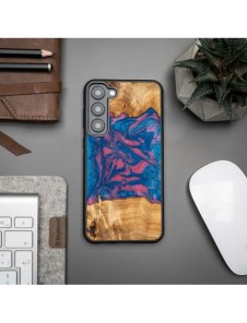 Trä och hartsfodral till Samsung Galaxy S23 Plus Bewood Unique Vegas - rosa och blå