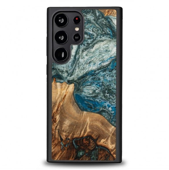 Trä och hartsfodral till Samsung Galaxy S23 Ultra Bewood Unique Planet Earth - blågrön