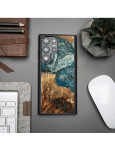 Trä och hartsfodral till Samsung Galaxy S23 Ultra Bewood Unique Planet Earth - blågrön