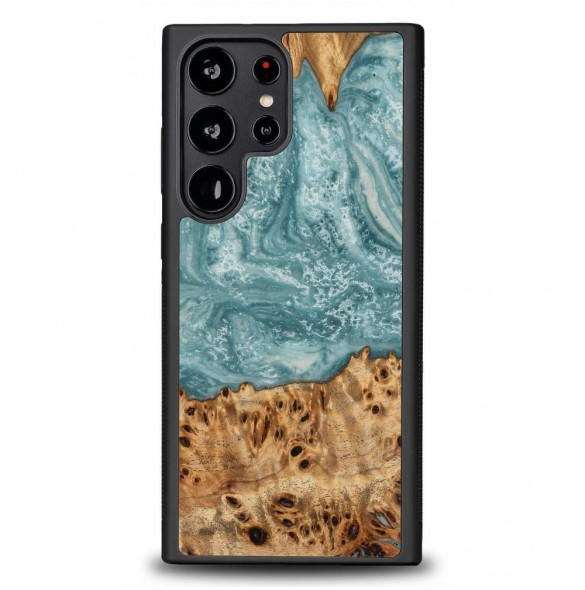 Trä och hartsfodral till Samsung Galaxy S23 Ultra Bewood Unique Uranus - blått och vitt