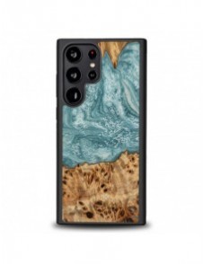 Trä och hartsfodral till Samsung Galaxy S23 Ultra Bewood Unique Uranus - blått och vitt