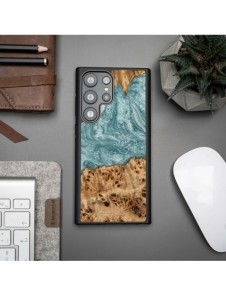 Trä och hartsfodral till Samsung Galaxy S23 Ultra Bewood Unique Uranus - blått och vitt