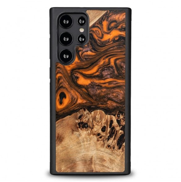 Trä och hartsfodral till Samsung Galaxy S23 Ultra Bewood Unique Orange - orange och svart