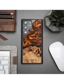 Trä och hartsfodral till Samsung Galaxy S23 Ultra Bewood Unique Orange - orange och svart