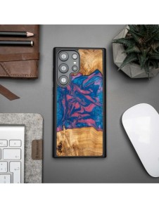 Trä och hartsfodral till Samsung Galaxy S23 Ultra Bewood Unique Vegas - rosa och blå