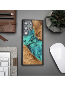 Trä- och hartsfodral till Samsung Galaxy S23 Ultra Bewood Unique Turquoise - Turkossvart