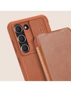Nillkin Qin Leather Pro Fodral till Samsung Galaxy S23+ flip-fodral kamerafodral brunt