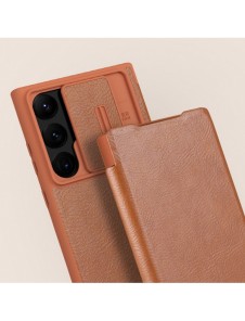 Nillkin Qin Leather Pro-fodral till Samsung Galaxy S23 Ultra Cover med Flip Camera Cover Brun