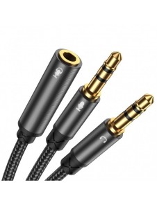 Joyroom AUX splitterkabel 3,5 mm minijack (hona) - 2x 3,5 mm minijack (hane - mikrofon och hörlurar) 0,2 m svart (SY-A05)