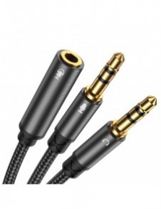 Joyroom AUX splitterkabel 3,5 mm minijack (hona) - 2x 3,5 mm minijack (hane - mikrofon och hörlurar) 0,2 m svart (SY-A05)