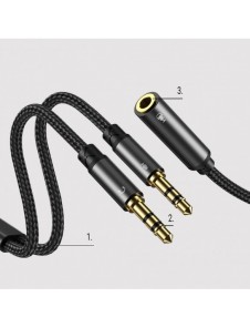 Joyroom AUX splitterkabel 3,5 mm minijack (hona) - 2x 3,5 mm minijack (hane - mikrofon och hörlurar) 0,2 m svart (SY-A05)