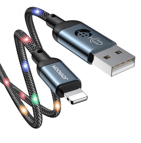 Joyroom hållbar kabel USB-kabel - Lightning med ljudkänslig LED-bakgrundsbelysning 2,4A 1,2m grå (S-1230N16)