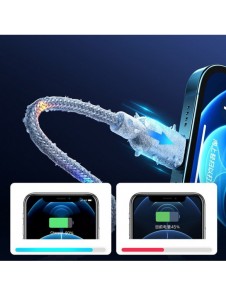 Joyroom hållbar kabel USB-kabel - Lightning med ljudkänslig LED-bakgrundsbelysning 2,4A 1,2m grå (S-1230N16)