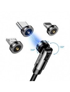 Joyroom 3in1 magnetisk kabel USB - Lightning / USB Typ C / micro USB laddningskabel 2,4A 1,2m svart (S-1224X2 LCM svart)