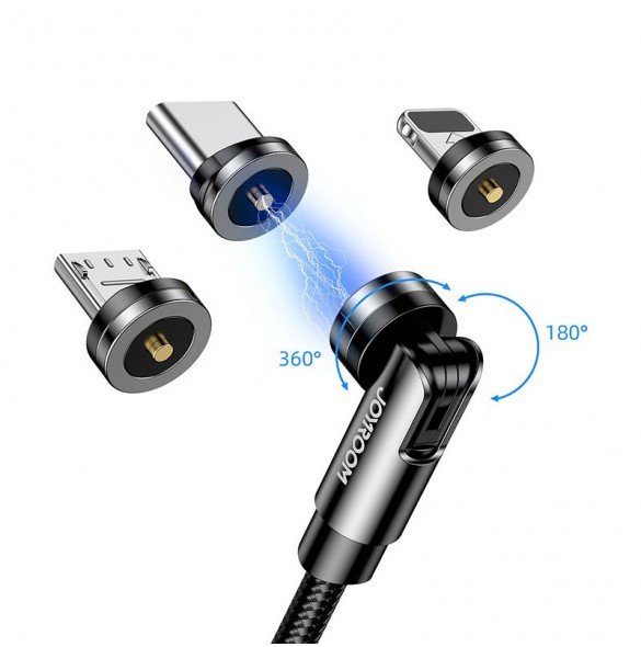 Joyroom 3in1 magnetisk kabel USB - Lightning / USB Typ C / micro USB laddningskabel 2,4A 1,2m svart (S-1224X2 LCM svart)