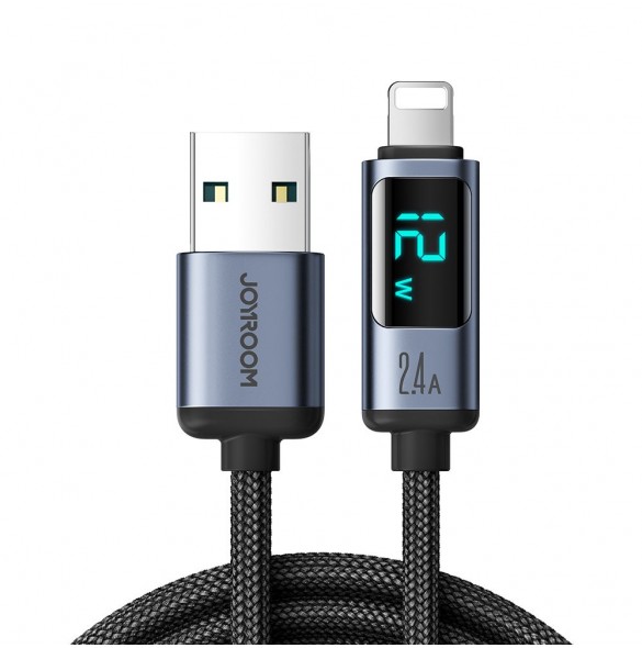 Lightning-kabel - USB A 2,4A 1,2m med LED-display Joyroom S-AL012A16 - svart