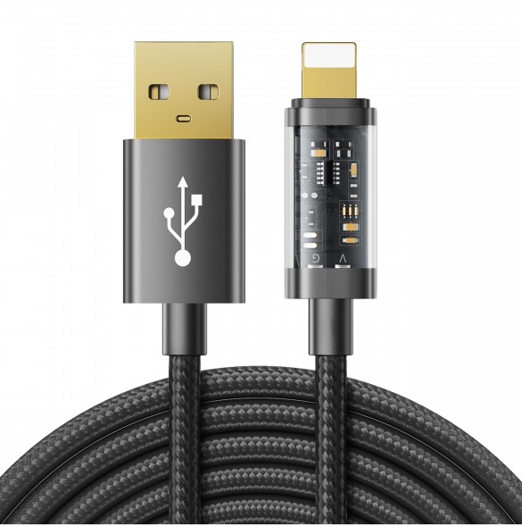 Joyroom USB-kabel - Lightning för laddning/dataöverföring 2,4A 20W 2m svart (S-UL012A20)