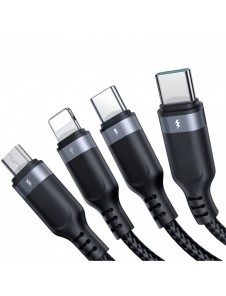 USB-kabel 4in1 USB-A - 2 x USB-C / Lightning / Micro för laddning och dataöverföring 1,2m Joyroom S-1T4018A18 - svart