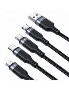USB-kabel 4in1 USB-A - 2 x USB-C / Lightning / Micro för laddning och dataöverföring 1,2m Joyroom S-1T4018A18 - svart