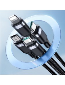 USB-kabel 4in1 USB-A - 2 x USB-C / Lightning / Micro för laddning och dataöverföring 1,2m Joyroom S-1T4018A18 - svart
