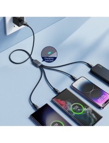 USB-kabel 4in1 USB-A - 2 x USB-C / Lightning / Micro för laddning och dataöverföring 1,2m Joyroom S-1T4018A18 - svart